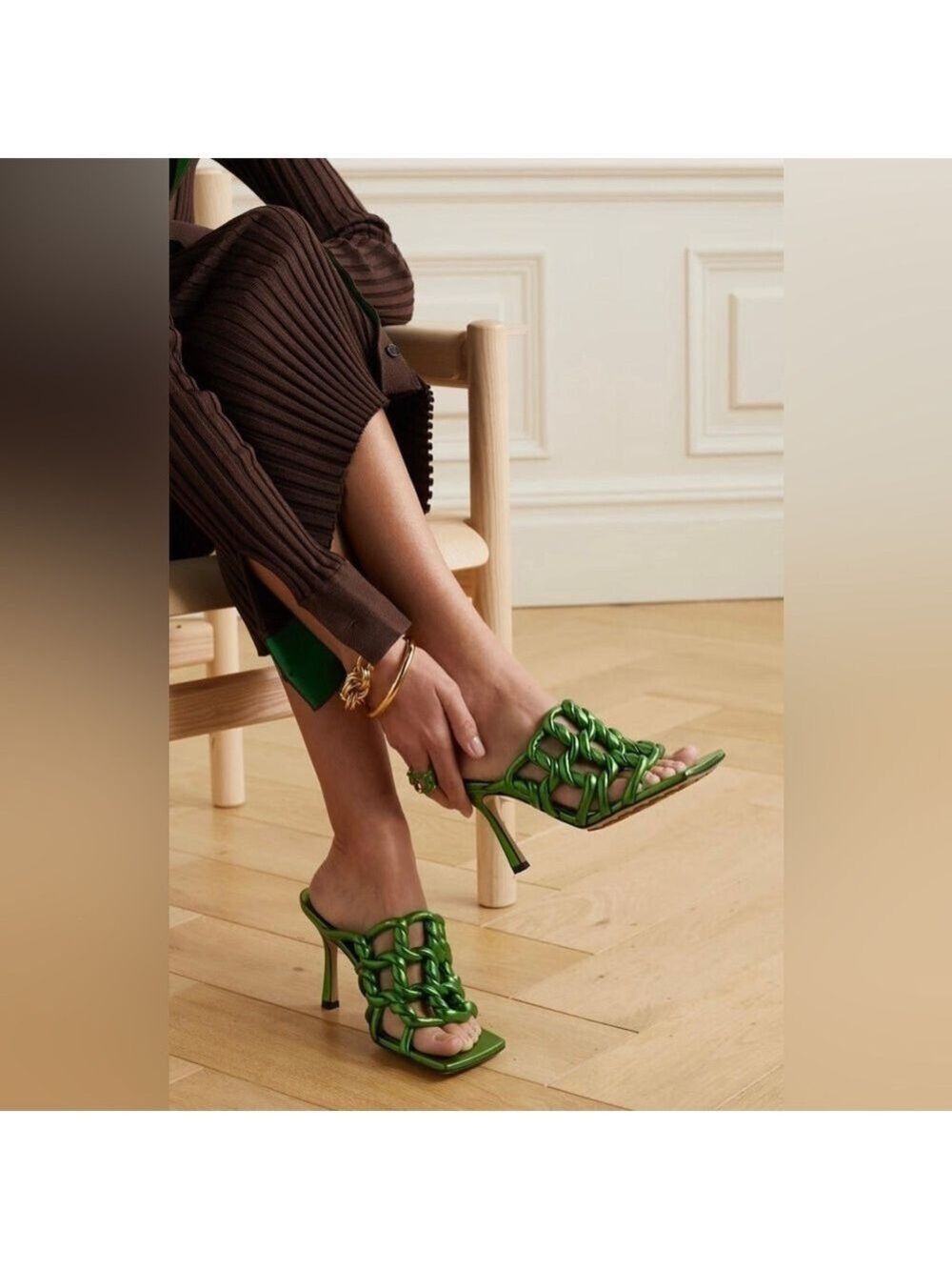 Bottega Veneta Stretch Sandal Reflection Woven Metallic Leather Mules - NWT